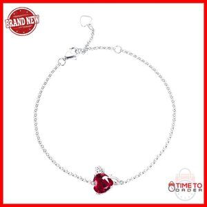 Sterling Silver Ruby Heart Bracelet Adjustable Chain Elegant Minimal Jewelry